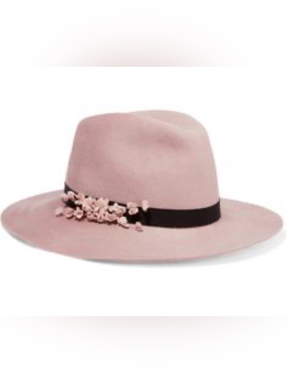 Anthropologie Eugenia Kim Blush Pink lavender Wool Fedora and Floral Trim new